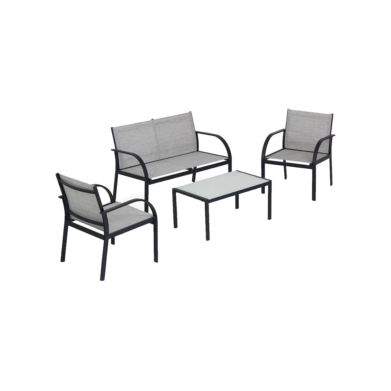 Set da giardino 4 pezzi con divano, poltrone e tavolino - Salotto da esterno con struttura in metallo e tessuto textilene grigio resistente agli agenti atmosferici