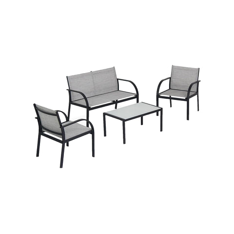 Set da giardino 4 pezzi con divano, poltrone e tavolino - Salotto da esterno con struttura in metallo e tessuto textilene grigio resistente agli agenti atmosferici