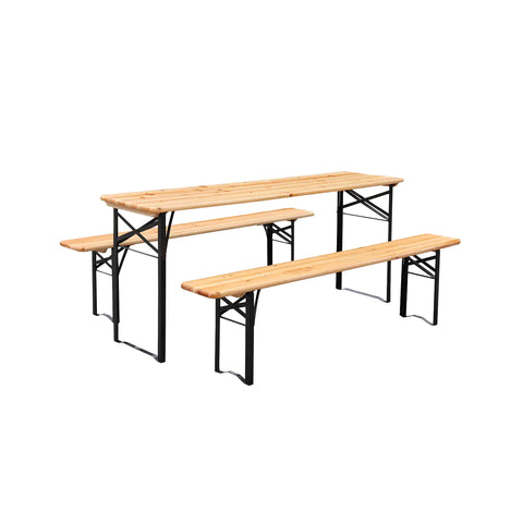 Set Birra Rettangolare Pieghevole In Ferro E Legno 3 Elementi 70x220cm Verde