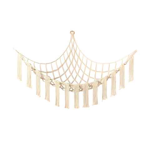 Hamac d'Angle en Filet de Coton Naturel pour Peluches et Jouets - 105x140x105 cm et Kit de Montage Inclus