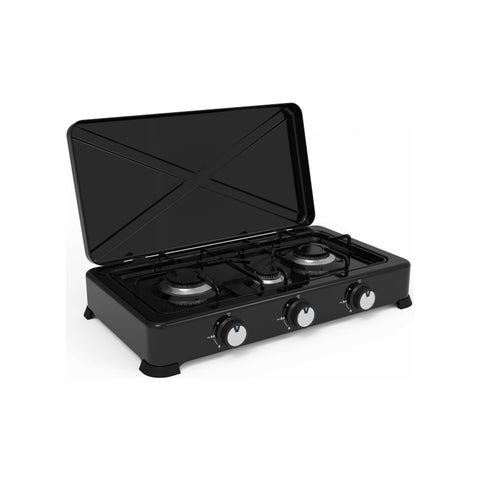 Cuisinière à gaz 3 feux avec couvercle noir