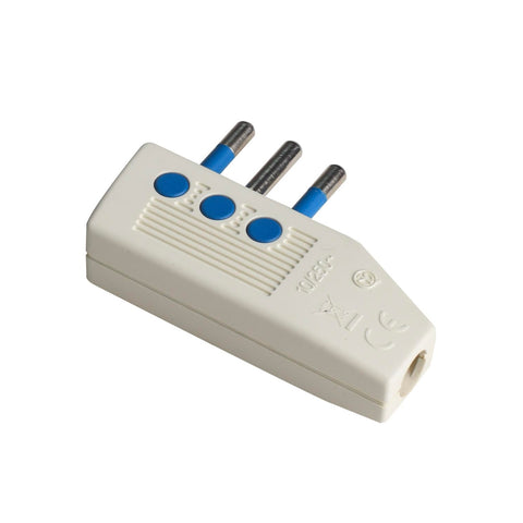 Fiche peu encombrante en polycarbonate 90° 10a 2p+T Blanc