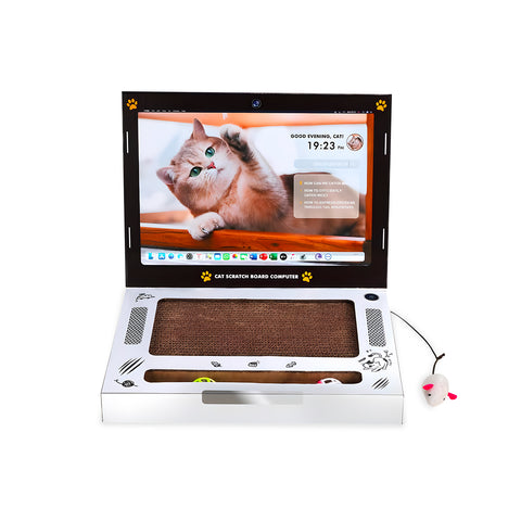 Griffoir interactif pour chats en forme d'ordinateur portable avec jouets inclus