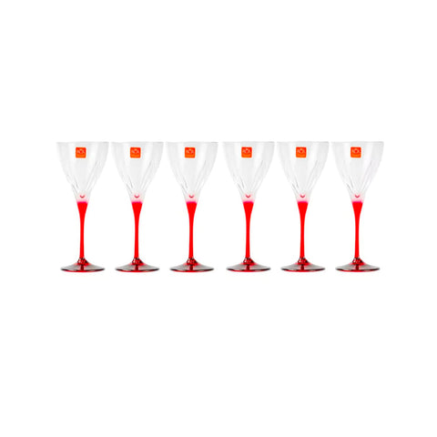 Set 6 Calici in Luxion® 21 cl – Design Moderno con Gambo Rosso
