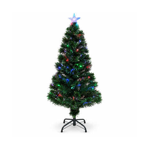 Sapin de Noël en fibre optique avec jeux de lumière et étoile de faîte, 2 hauteurs de 120 et 180 cm, branches en PVC, alimentation par transformateur