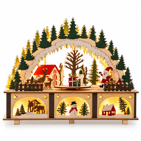 Arche de Noël en bois avec LED, village avec partie rotative, 27 cm