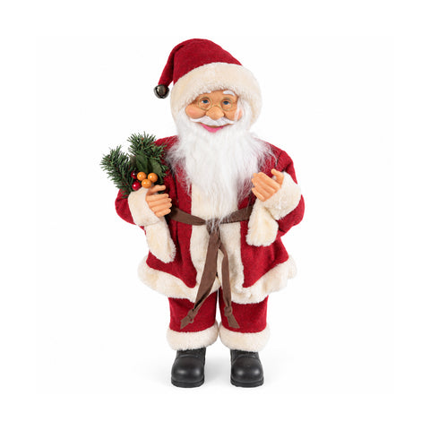 Père Noël décoratif de 60 cm avec branche de pin et ornements de Noël – Statue de Noël détaillée en 4 variantes : rouge, esquimau, blanc, gris