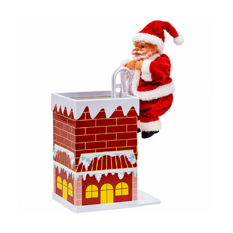 Père Noël animé avec cheminée musicale à piles H30 cm
