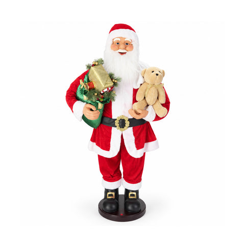 Père Noël dansant de 150 cm avec musique, chant et mouvement - Décoration de Noël d'intérieur avec bouton, base de 38 cm, rouge