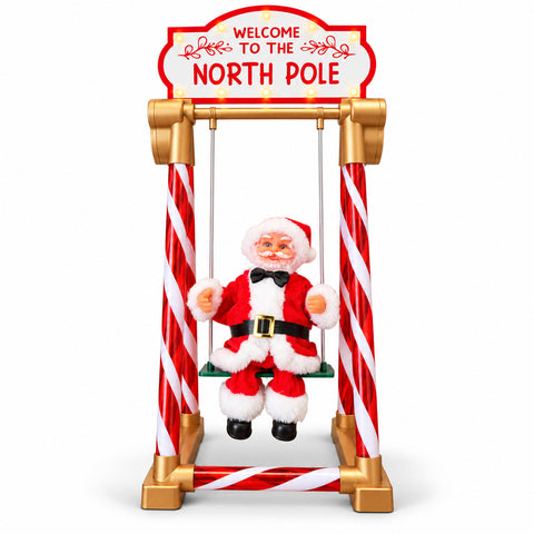Père Noël sur balançoire 40 cm avec lumières LED, musique et mouvement
