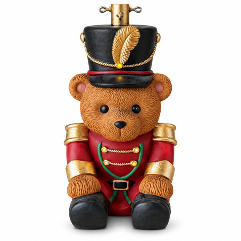 Socle de sapin de Noël lumineux avec ourson soldat et LED, 56,5 cm