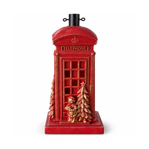 Pied de sapin de Noël en forme de cabine téléphonique anglaise avec lumières LED, Père Noël et petit sapin dorés, trou universel de 4 cm, pour troncs jusqu’à 180 cm