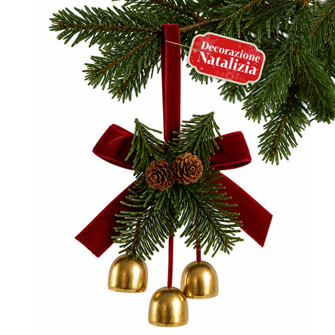 saint joy campanelle natalizie da appendere con rami di pino e fiocco 12x18 cm ean 8050043128294