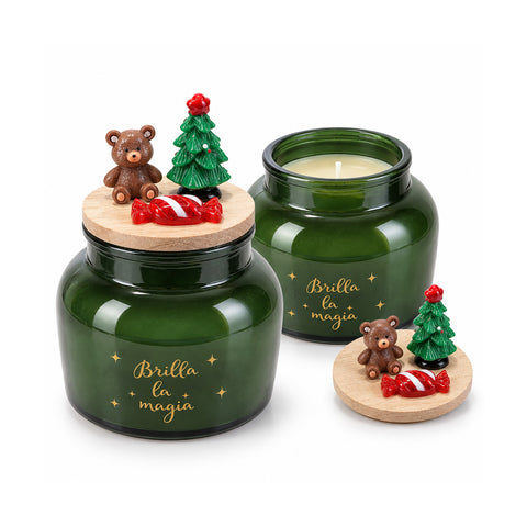 saint joy candela profumata in vetro decorato a forma di sfera o albero fragranze pino cannella e vaniglia contenitore riutilizzabile ean 8056819080452