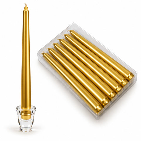 Bougies fines de Noël pour centres de table et chandeliers, lot de 6, 2 couleurs, hauteur 20 cm, cire de paraffine, finition brillante effet métallique