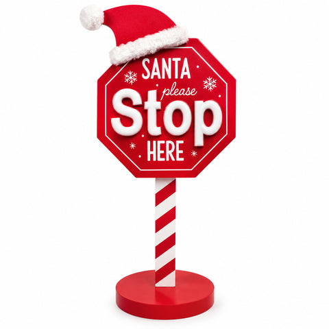 Panneau lumineux « Santa Stop Here » 51 cm, décoration de Noël à LED