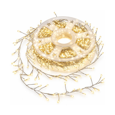 Guirlande lumineuse 1000 microLED sur bobine, 3 couleurs, intérieur/extérieur, câble argenté de 13 m, 8 jeux de lumière, transformateur inclus, modèle de Noël, ampoule 2 mm