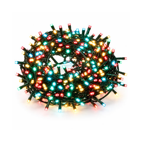 Guirlande lumineuse de 180 LED programmable pour intérieur et extérieur, lumières de Noël avec 8 jeux de lumière, 7 couleurs disponibles, câble vert et transformateur inclus