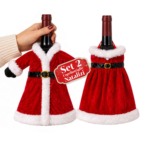 Housses de bouteille de Noël, lot de 2 pièces, manteau et robe avec ceinture