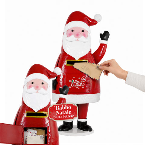 Cher Père Noël, statue de Père Noël porte-lettres en métal, trappe à ouverture manuelle, hauteur 54,5 cm, dimensions 28x19x54,5 cm