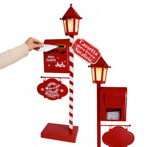 DeerPost boîte aux lettres de Noël avec lanterne LED et trappe arrière, décoration en métal avec panneau suspendu, hauteur 92,5 cm