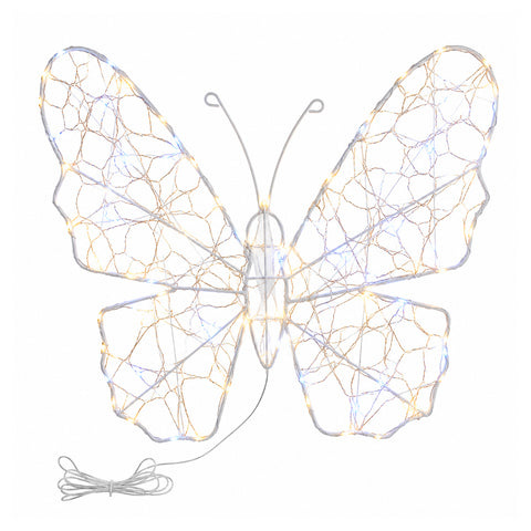 Papillon Lumineux LED Blanc 50x40 cm – Lampe Décorative en Fer avec Fil Doré, Lumières Blanches Chaudes et Froides, Alimentation USB et Crochet