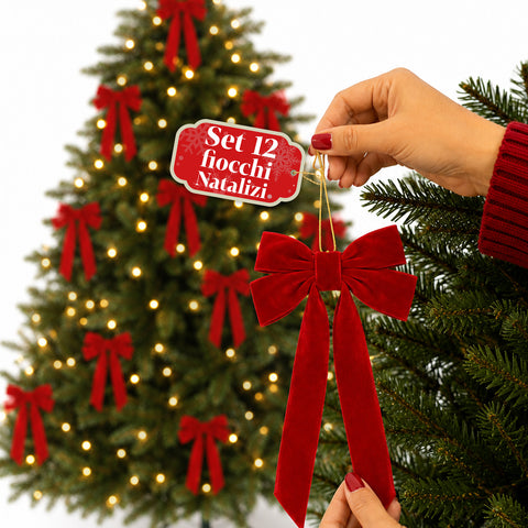 Nœuds pour sapin de Noël en velours rouge Set de 12, 10x21 cm