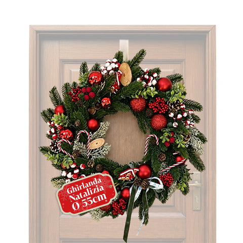 Guirlande de Noël de 55 cm avec pommes de pin et baies rouges, branches modelables