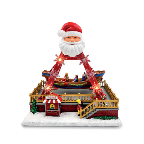 Manège de Noël lumineux SantaSail de 27 cm avec bateau en mouvement, lumières LED et mélodies de Noël, sélecteur lumières ou lumières et musique, USB ou piles