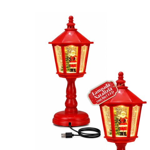 Lampe de Noël avec neige, lumières LED et musique, USB, 2 couleurs