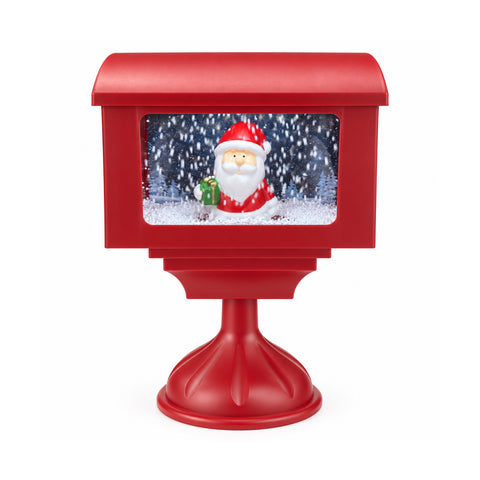 Réverbère décoratif de Noël en forme de boîte aux lettres avec effet neige, lumières LED et musique, 2 variantes : Père Noël ou ourson, hauteur 41 cm, à piles