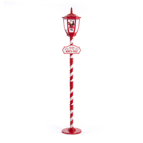 Réverbère de Noël rouge de 180 cm avec neige, lumière LED et musique, 2 variantes : Père Noël ou ourson, effet boule à neige en verre, décoration de Noël à poser au sol
