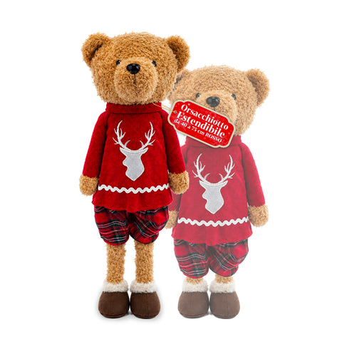 Ours en Peluche de Noël Extensible 40-75 cm avec Jambes Télescopiques et Structure en Fer – 2 Tenues Disponibles