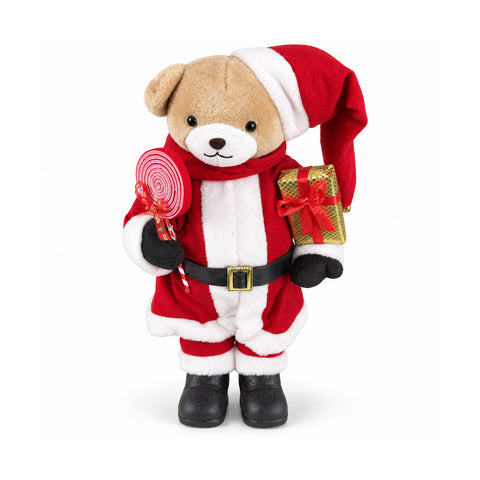 Ourson de Noël en peluche avec tenue rouge et blanche, trois tailles pour décorer l'intérieur