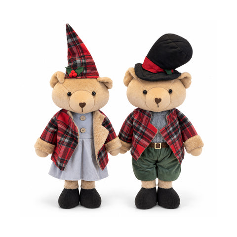 Ours décoratif de Noël de 85 cm, peluche décorative avec chapeau et tenue écossaise, base stable, tartan rouge ou marron