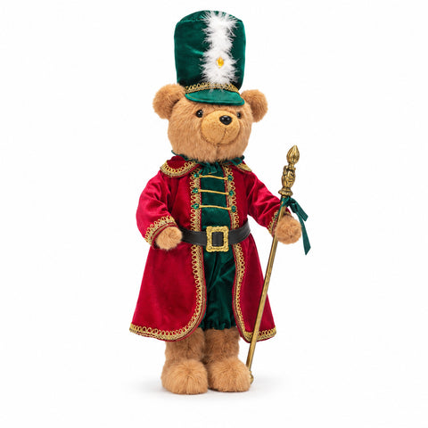 Ours soldat de Noël, décoration de Noël, 2 couleurs, hauteur 60 cm, polyester, avec chapeau, cape et bâton