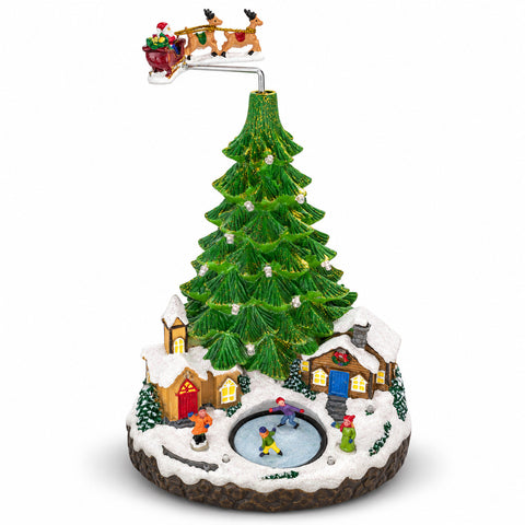 Paysage de Noël avec sapin, lumières LED, musique et mouvement