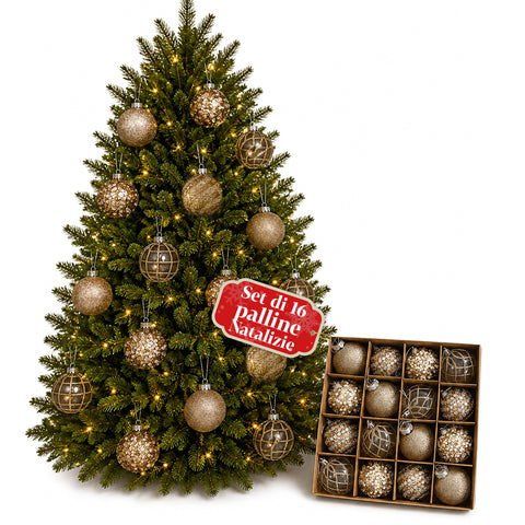 Boule de Noël, lot de 16 pièces assorties de 6 cm, dorées ou argentées