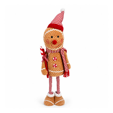 Bonhomme de pain d'épices de Noël extensible 50-80 cm, Décoration de Noël en peluche avec jambes télescopiques, 2 variantes