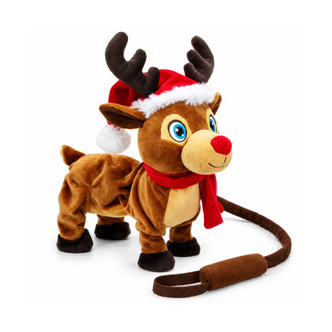 Peluche renne qui marche en musique avec laisse H33 cm