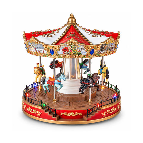 Grande roue de Noël avec lumières LED, musique et mouvement rotatif, 2 couleurs, décoration de Noël animée, hauteur 26 cm, base 22 cm, plastique