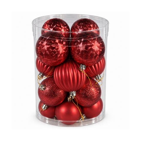 saint joy set 16 palline di natale infrangibili 7 cm 4 finiture assortite lucide opache e glitterate decorazioni albero e casa rosso oro argento ean 8056819080513