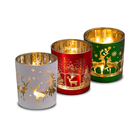 Ensemble de 3 bougeoirs décoratifs en verre, édition limitée Noël