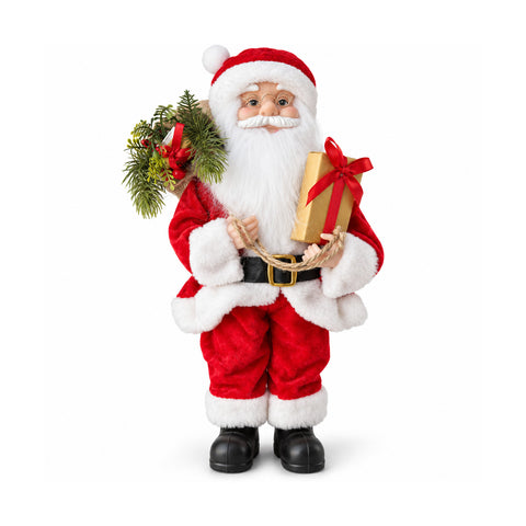 Figurine de Noël du Père Noël et de la Mère Noël, h45cm, décoration pour la maison, les magasins et les vitrines, 3 variantes assorties avec des branches de pin et des pommes de pin