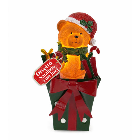 Teddy BearGift, ours en peluche lumineux de Noël dans une boîte cadeau, lumière LED chaude, dimensions 15x15x25,5 cm, alimentation par piles