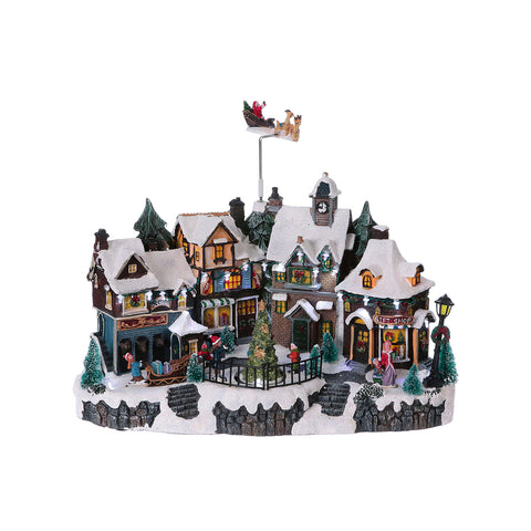 Village de Noël animé avec lumières LED et musique Carillon Mélodies de Noël