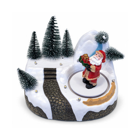 Villaggio di Natale Luminoso con Elemento Rotante, Luci LED e Musica – 3 Varianti: Albero, Babbo Natale, Bambini – 17x14x15 cm