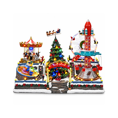 Village de Noël de parc d’attractions lumineux et musical avec manèges, H54 cm