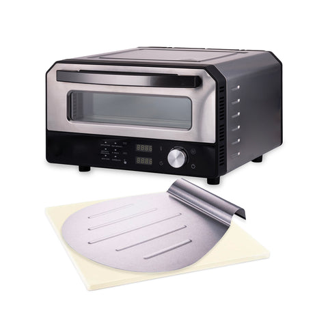 Forno pizza 400 gradi con pietra refrattaria e pala in acciaio 33x26cm, potenza 1700W per cottura professionale