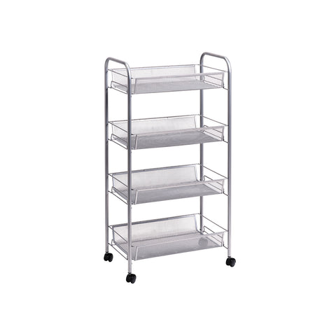 Carrello Organizer 4 Ripiani In Metallo Argento